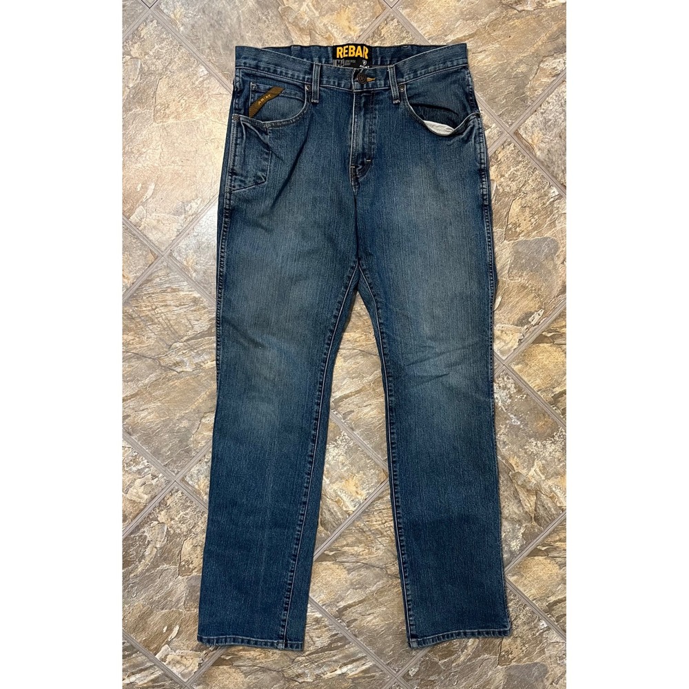 Ariat Rebar M4 Low Rise Boot Cut Jeans Mens 33/36 Blue Workwear Denim